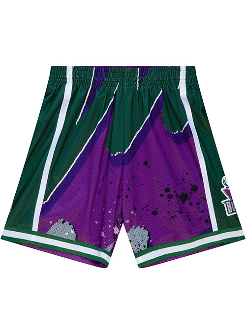 Mitchell & Ness Hyper Hoops Milwaukee Bucks Swingman Shorts In Purple & Green - Front View