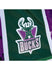 Mitchell & Ness Hyper Hoops Milwaukee Bucks Swingman Shorts In Purple & Green - Zoom View On Leg Graphic