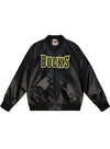 Mitchell & Ness Big Face 4.0 Satin Milwaukee Bucks Varsity Jacket In Black & Gold - Front View