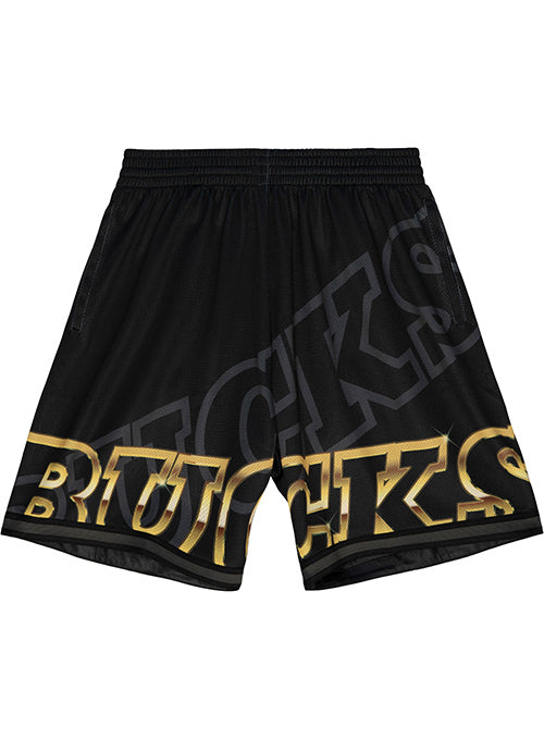 Mitchell & Ness Big Face 4.0 Milwaukee Bucks Shorts In Black & Gold - Front View