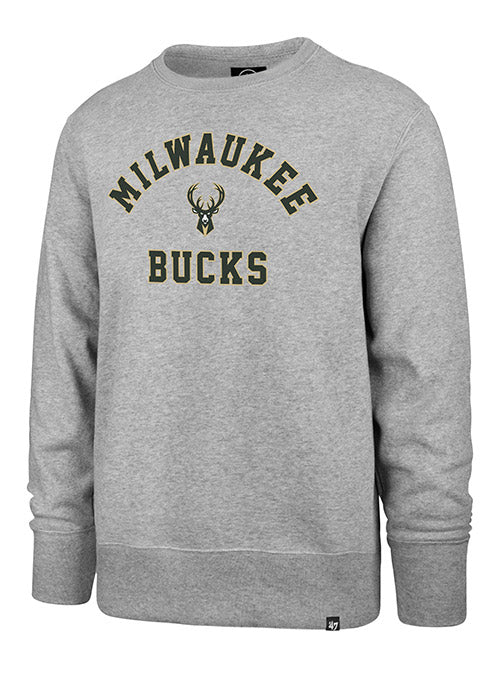 '47 Brand Headline Varsity Arch Milwaukee Bucks Crewneck Sweatshirt In Grey - Front View