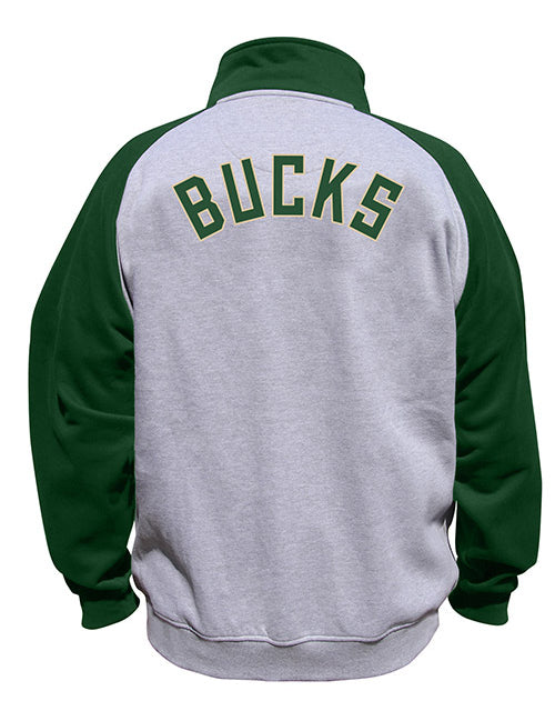 Big & Tall Profile Split Green Milwaukee Bucks Sweatshirt Jacket In Green & Grey - Back View