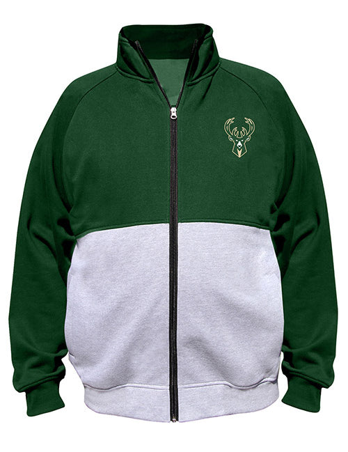 Big & Tall Profile Split Green Milwaukee Bucks Sweatshirt Jacket In Green & Grey - Front View