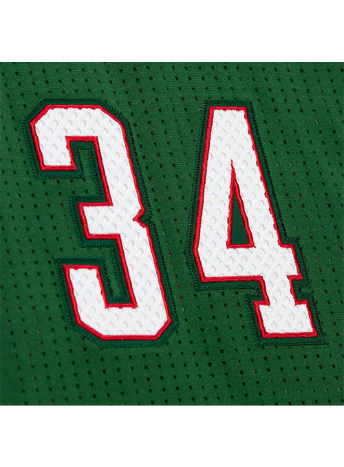 Mitchell & Ness HWC 2013 Giannis Antetokounmpo Milwaukee Bucks Authentic Jersey In Green - Zoom View On Front Number Graphic