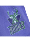 Mitchell & Ness HWC 90's Tie Dye Milwaukee Bucks Shorts In Green & Purple - Zoom View On Leg Graphic