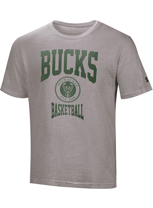 Starter Scout Graphic Milwaukee Bucks T-Shirt In Grey & Green - Front View