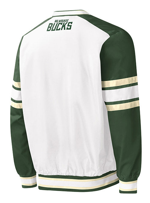 Starter The Recruit Milwaukee Bucks V-Neck Pullover In White, Green & Cream - Back View