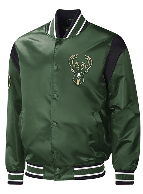 Starter Satin Force Play Milwaukee Bucks Jacket In Green - Front View