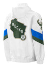 Starter Enforcer Milwaukee Bucks 1/2 Pullover Hooded Jacket In White, Blue & Green - Back View