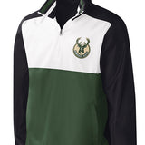 G-III Fly Out Milwaukee Bucks 1/2 Zip Pullover In Green, White & Black - Front View