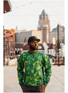 Bucks In Six All Over Print Icon Green Milwaukee Bucks Crewneck Sweatshirt In Green - Front View On Model