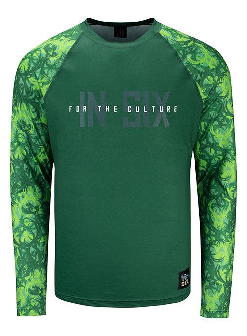 Bucks In Six For The Culture All Over Print Icon Milwaukee Bucks Raglan Long Sleeve T-Shirt In Green - Front View