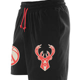 New Era Colorpack Bright Red Black Milwaukee Bucks Shorts - Left Side View