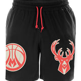 New Era Colorpack Bright Red Black Milwaukee Bucks Shorts - Front View