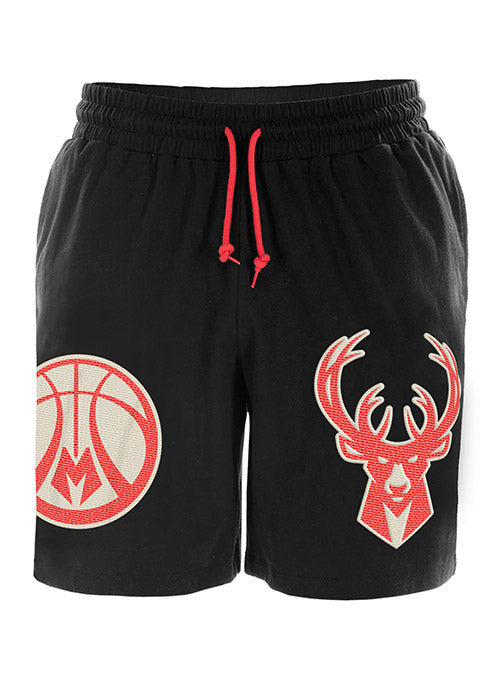 New Era Colorpack Bright Red Black Milwaukee Bucks Shorts - Front View