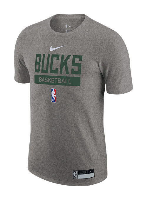 Nike Dri-FIT Practice Essential On-Court Heather Milwaukee Bucks T-Shirt In Grey - Front View