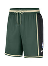 Nike Dri-FIT Pregame On-Court Fir Milwaukee Bucks Shorts In Green, Black & Cream - Front View