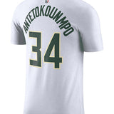 Nike 2022 Association Edition Giannis Antetokounmpo Milwaukee Bucks T-Shirt In White - Back View