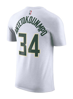Nike 2022 Association Edition Giannis Antetokounmpo Milwaukee Bucks T-Shirt In White - Back View