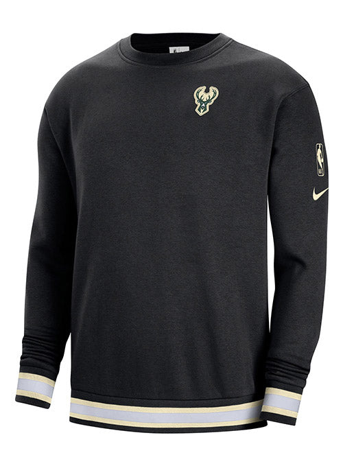 Nike Courtside Crew-Neck Fleece Black Milwaukee Bucks Sweatshirt - Front View