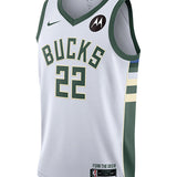 Nike Dri-FIT 2022 Association Edition Khris Middleton Milwaukee Bucks Swingman Jersey In White - Front View