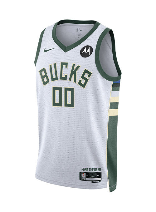 Nike 2022 Association Edition Custom Milwaukee Bucks Swingman Jersey In White - Front View