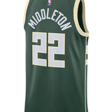 Nike 2022 Icon Edition Khris Middleton Fir Milwaukee Bucks Swingman Jersey In Green - Back View
