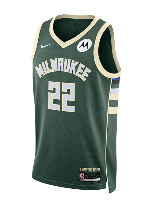 Nike 2022 Icon Edition Khris Middleton Fir Milwaukee Bucks Swingman Jersey In Green - Front View