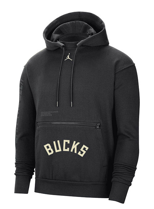 Jordan 2022 Statement Courtside Milwaukee Bucks Hooded Sweatshirt In Black - Front View