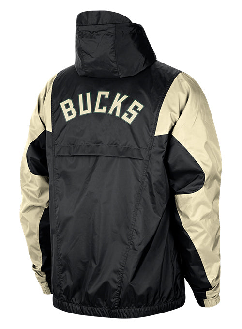Jordan 2022 Statement Edition Courtside Milwaukee Bucks Lightweight Full Zip Jacket In Black & Cream - Back View