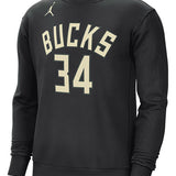 Jordan 2022 Statement Edition Giannis Milwaukee Bucks Crewneck Sweatshirt In Black - Front View