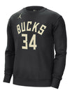 Jordan 2022 Statement Edition Giannis Milwaukee Bucks Crewneck Sweatshirt In Black - Front View