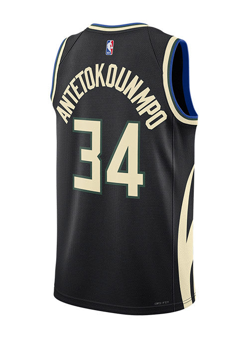 Jordan 2022 Statement Edition Giannis Antetokounmpo Milwaukee Bucks Swingman Jersey In Black - Back View