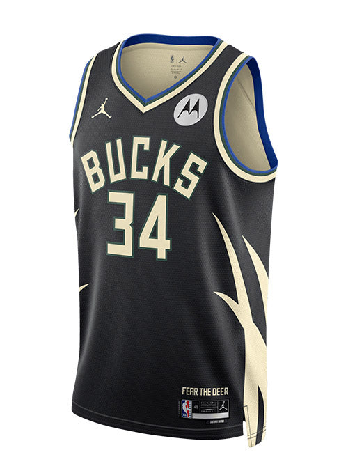 Jordan 2022 Statement Edition Giannis Antetokounmpo Milwaukee Bucks Swingman Jersey In Black - Front View