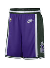 Nike 2022-23 Classic Edition Milwaukee Bucks Swingman Shorts In Purple & Green - Front View
