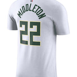 Nike 2022 Association Edition Khris Middleton Milwaukee Bucks T-Shirt In White - Back View