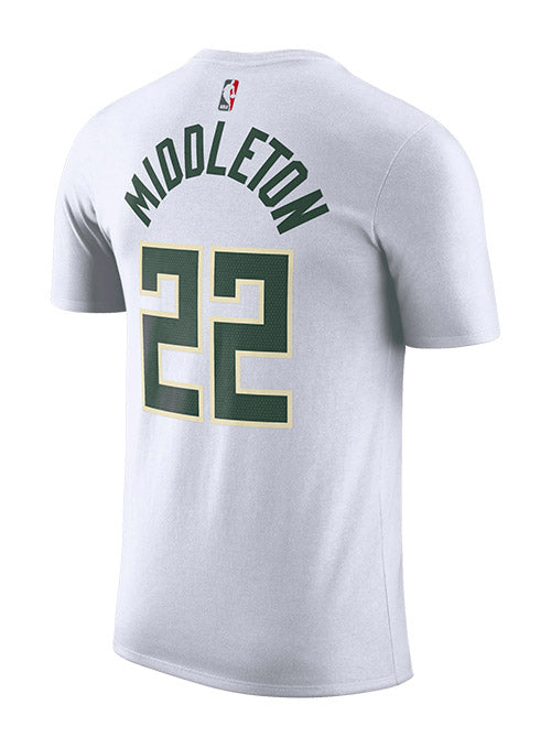 Nike 2022 Association Edition Khris Middleton Milwaukee Bucks T-Shirt In White - Back View
