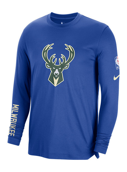 Nike Long-Sleeve Dri-Fit Pregame City Edition On-Court Royal Milwaukee Bucks T-Shirt / Small