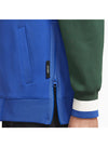 Nike 2022-23 City Edition Showtime Milwaukee Bucks Full Zip Bomber Jacket In Blue, Green & White - Zoom View Of Left Hip Zipper On Model