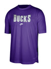Nike 2022-23 Classic Edition Pregame DF Milwaukee Bucks T-Shirt In Purple - Front View