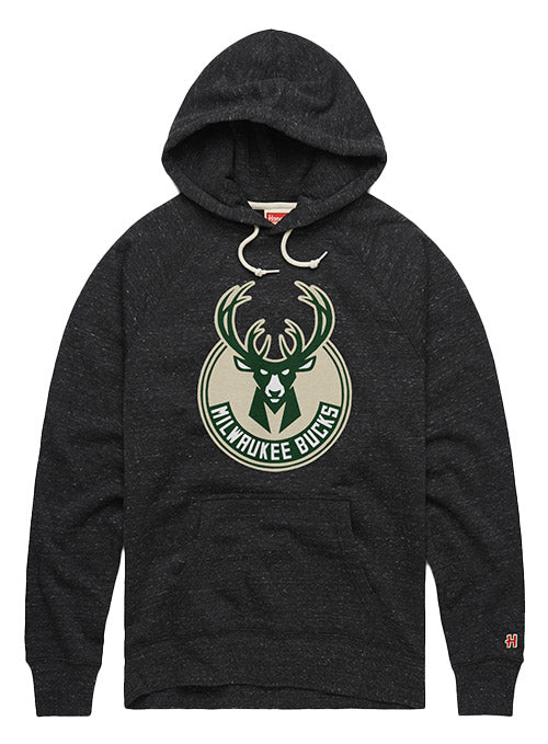 Homage Hand Drawn Global Charcoal Milwaukee Bucks Hooded Sweatshirt In Grey - Front View