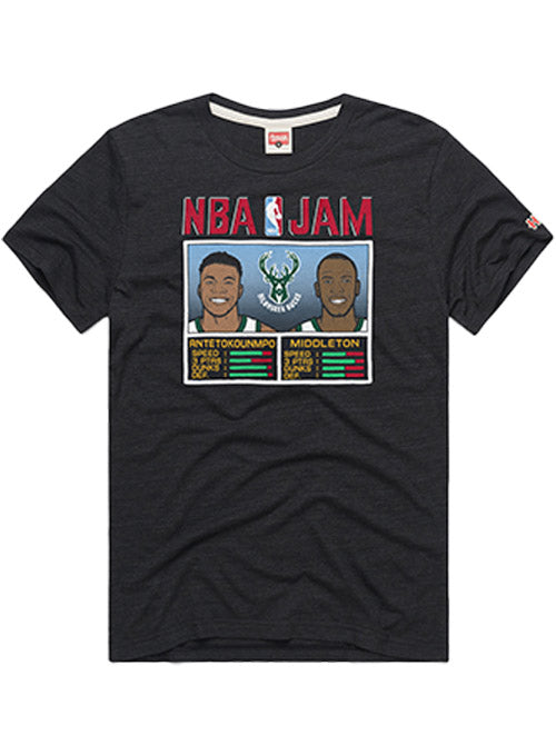 Homage NBA Jam Giannis & Khris Black Milwaukee Bucks T-Shirt In Black - Front View
