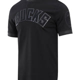 Pro Standard Triple Black Drop Hem Milwaukee Bucks T-Shirt In Black - Front View