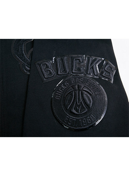 Pro Standard Triple Black Milwaukee Bucks Full Zip Hooded Sweatshirt In Black - Zoom View On Left Shoulder