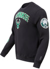 Pro Standard Classic Bristle Black Milwaukee Bucks Crewneck Sweatshirt in Black - Front/Side View