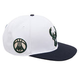 Pro Standard Classic Wool Milwaukee Bucks Snapback Hat In White - Right Side View