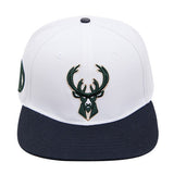 Pro Standard Classic Wool Milwaukee Bucks Snapback Hat In White - Front View