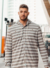 Johnnie-O Barta Milwaukee Bucks Button Up Hooded Jacket In Grey - Front View On Meyers Leonard