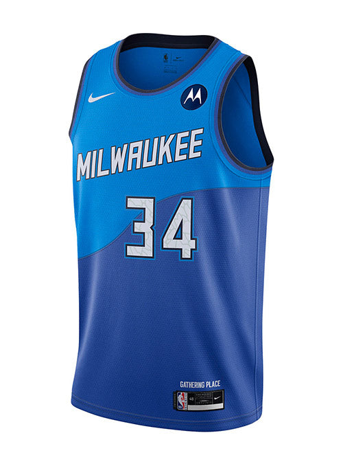 Nike Giannis Antetokounmpo 20-21 City Milwaukee Bucks Swingman Jersey In Blue - Front View
