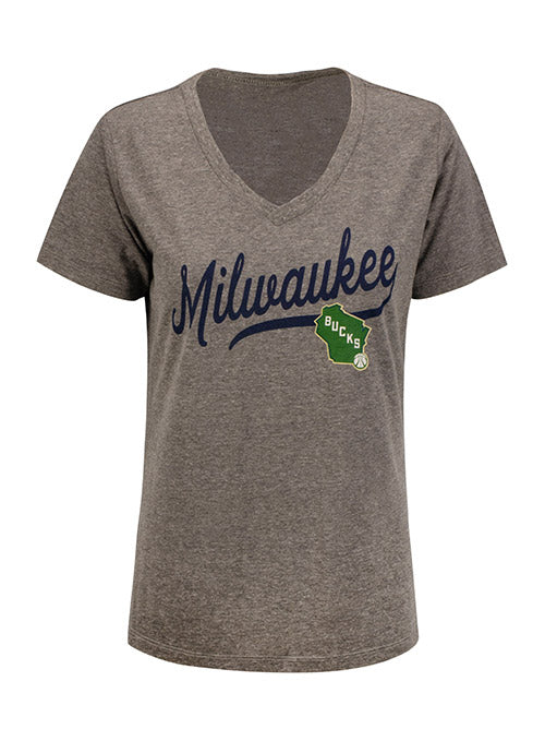 Women's Sportiqe Diana Laurel Grey Milwaukee Bucks T-Shirt - Front View
